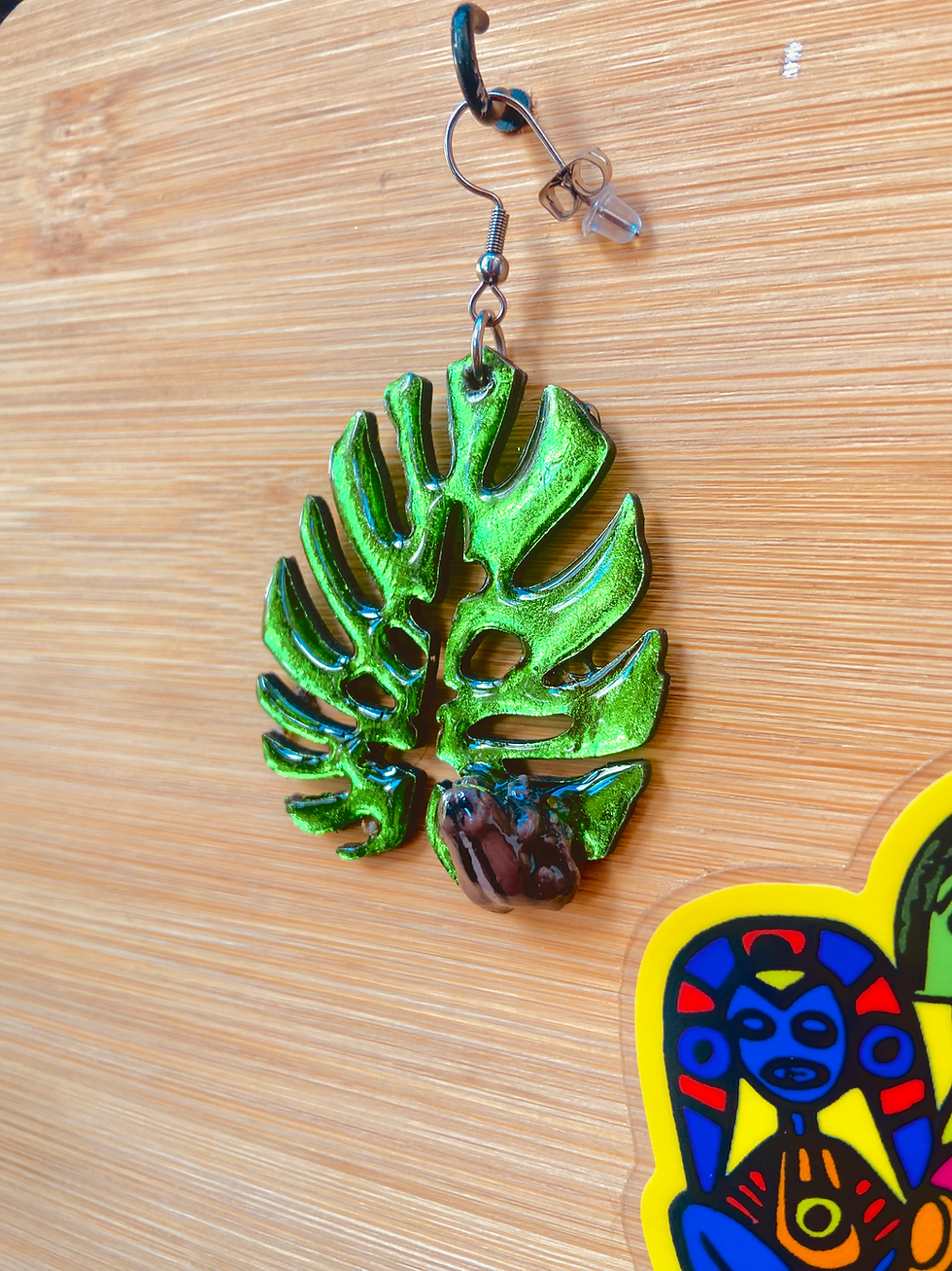 Thumbnail: Monstera & Coquí Earrings Taíno-Inspired Statement Jewelry