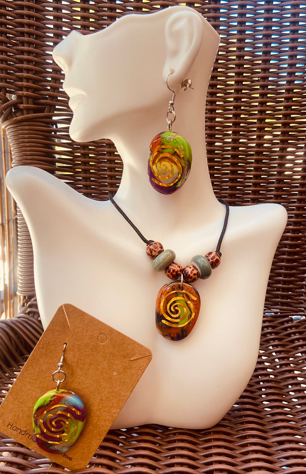 Thumbnail: 3pc Ni Guacariga Rays of Sun Taino Water Petroglyph Amulet and Earrings