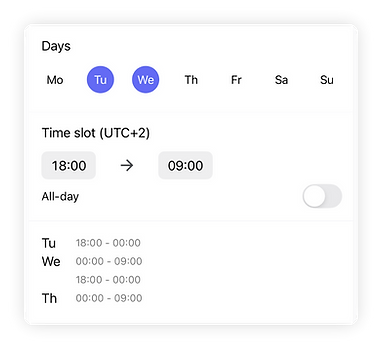Phone screen showing the calendar view in the app, displaying upcoming events and availability.
