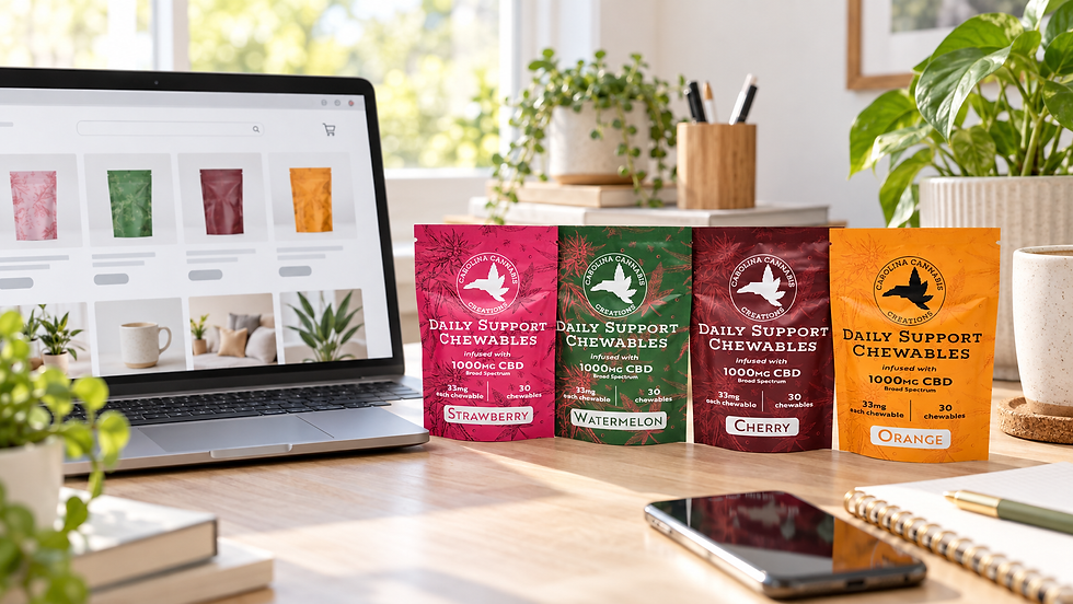 CBD Chewables in Strawberry, Cherry, Orange, and Watermelon.