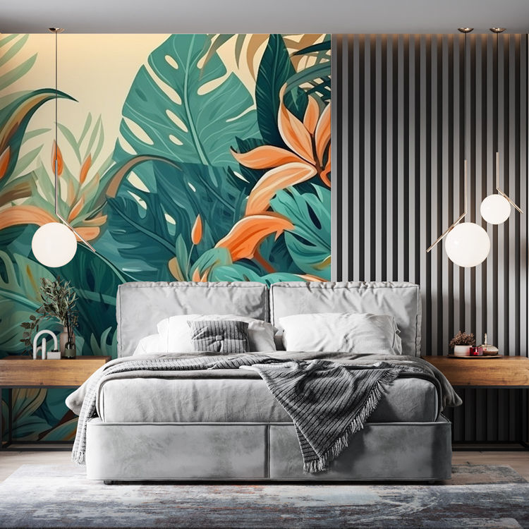 Thumbnail: Watercolor Flower & Leafs Wall Mural - Satin Graphic