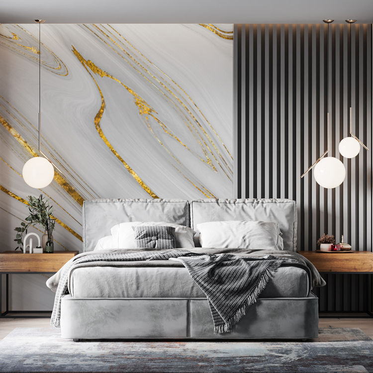 Thumbnail: White & Gold Abstract Marble Wall Mural - Satin Graphic