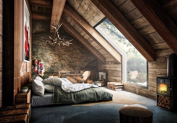Phòng ngủ áp mái độc đáo với rustic style