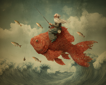 Surreal Fish Rider Print, Vintage Fantasy Ocean Art (Digital Download)