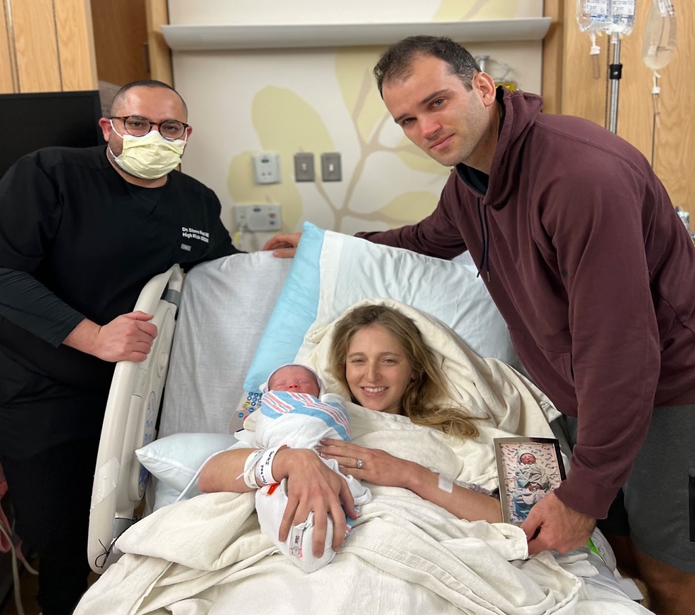 Dr. Rad with PUSH Changemakers Rachel Gould & Adam Baybutt, after the birth of 'rainbow baby' Eden Ariela at The Ari Rubin Rainbow Clinic in L.A.