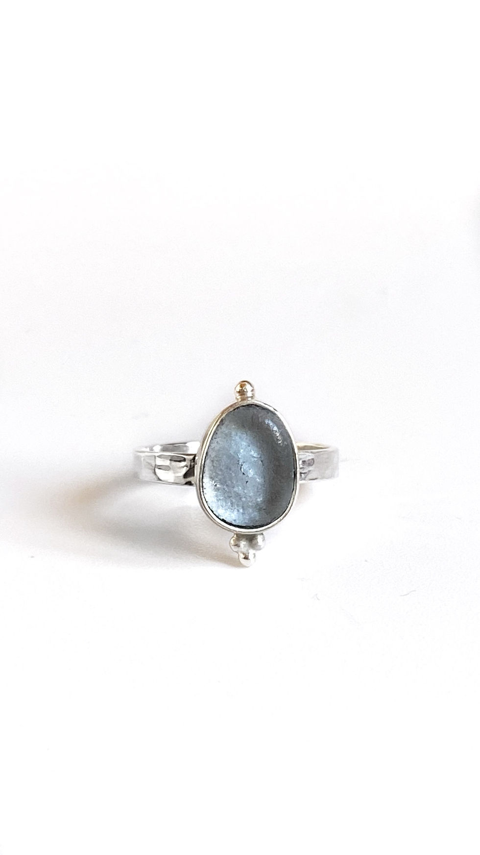 Thumbnail: pale blue sea glass stirling silver ring