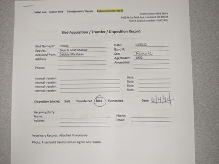 Chicky's Acquisition Form Details