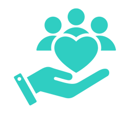 a hand carrying a heart and a family