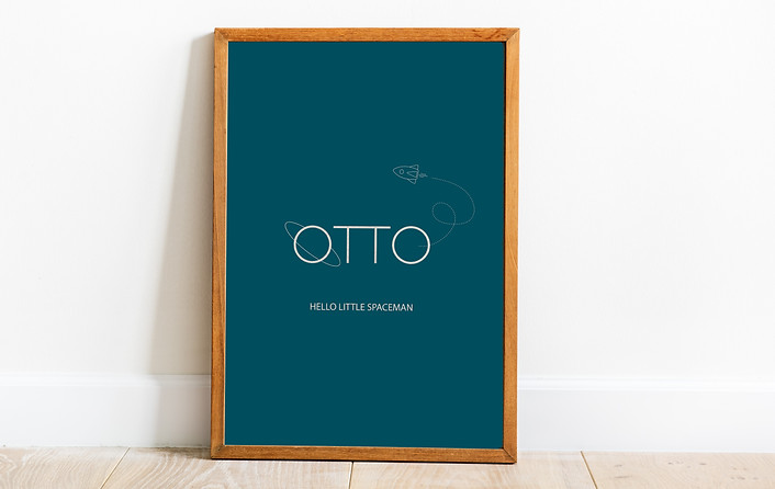 Geboorteposter voor Otto met planeet en rakket, door Petite Hermine.