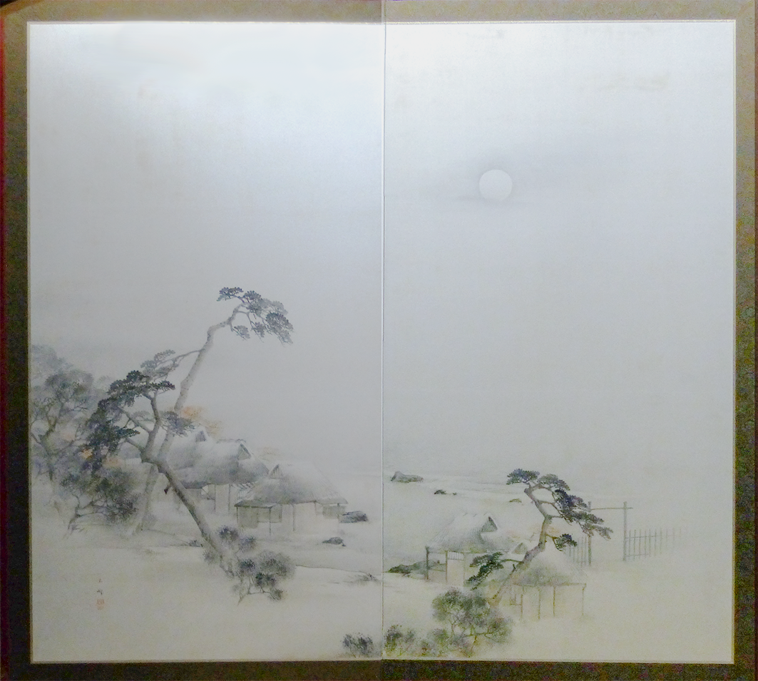 漁村松図屏風(長谷川玉峰)