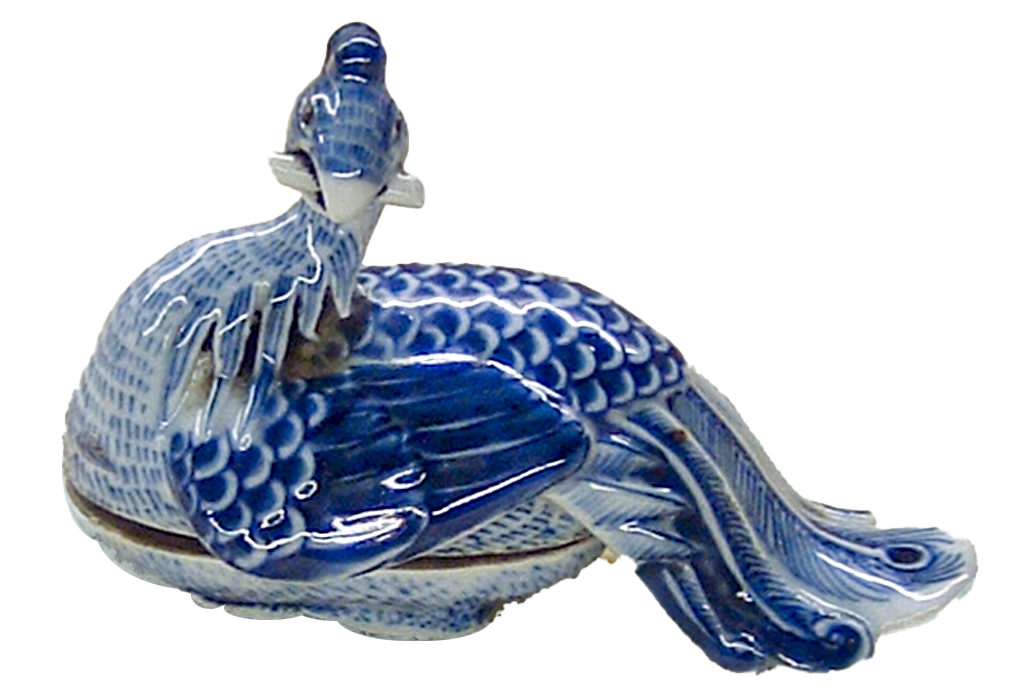 染付クジャク香合(清)