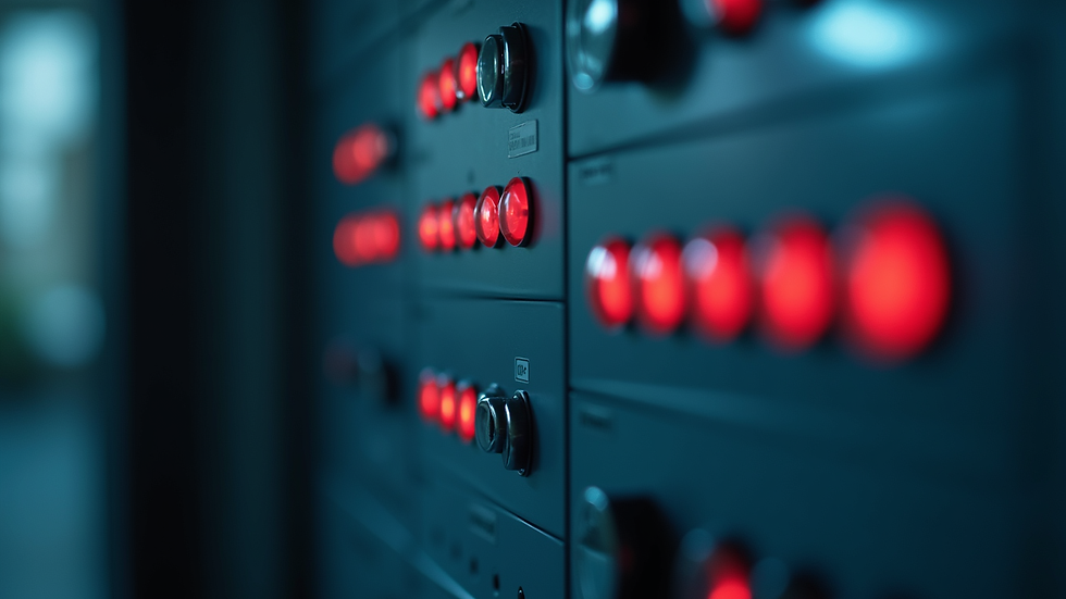Close-up view of a business alarm control panel with illuminated buttons