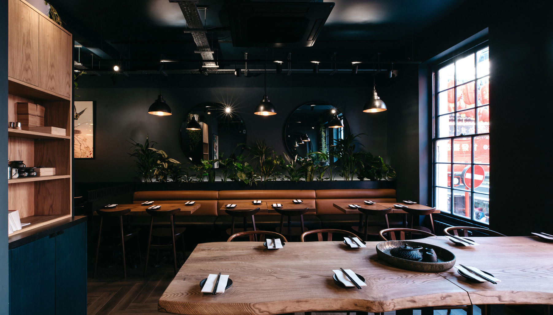 Japanese restaurant, steak & sushi restaurant, Japanese restaurant design, London, sushi, Chinatown, Interior Design London, Japandi Design