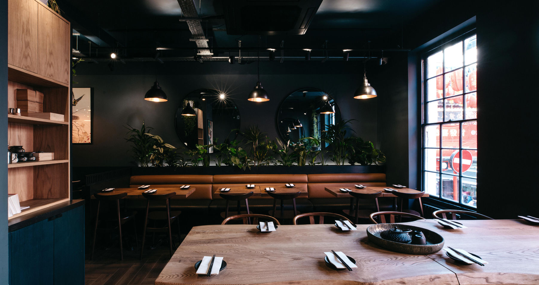Japanese restaurant, steak & sushi restaurant, Japanese restaurant design, London, sushi, Chinatown, Interior Design London, Japandi Design