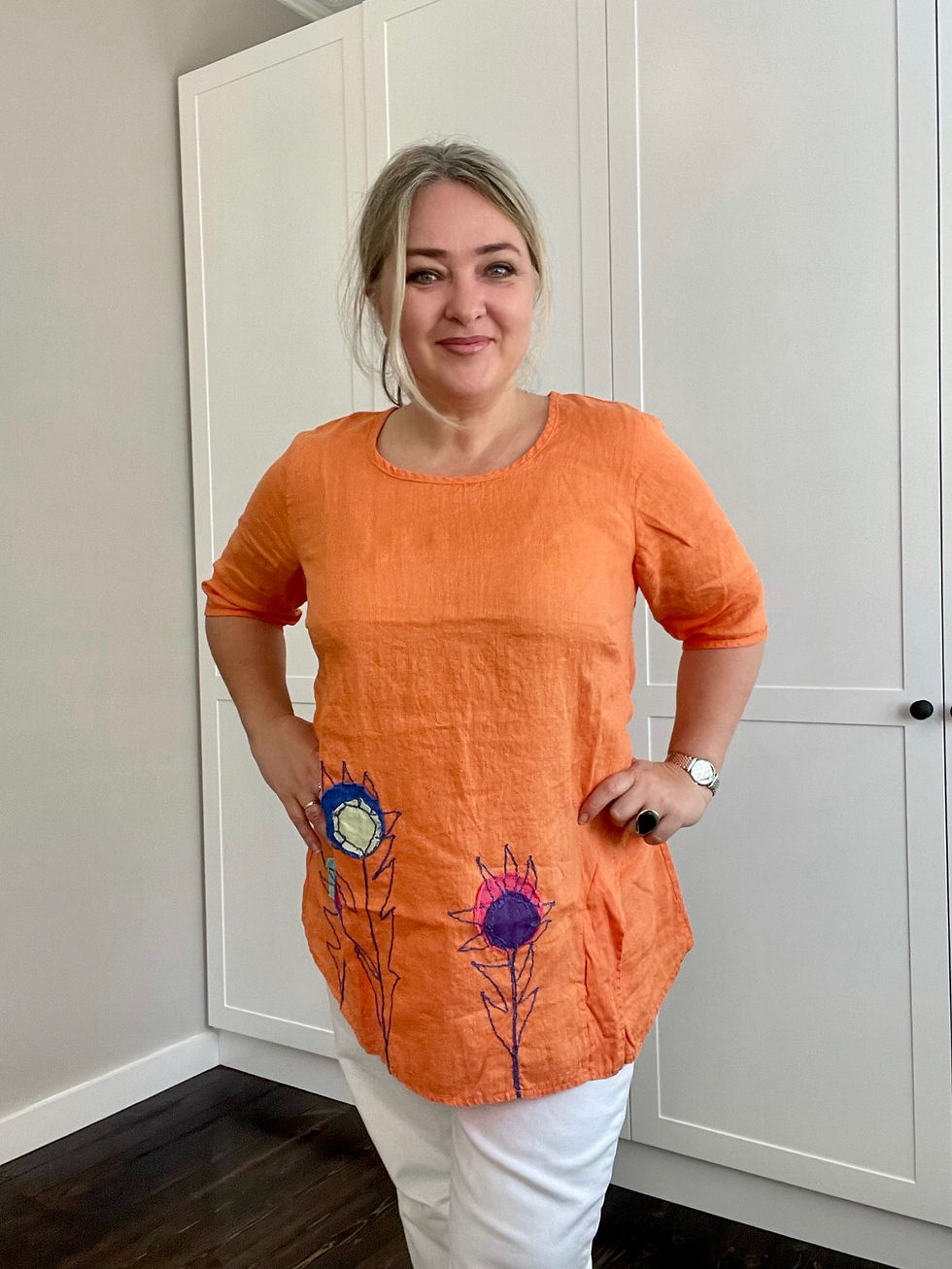 Bondi Linen Top with Flowers