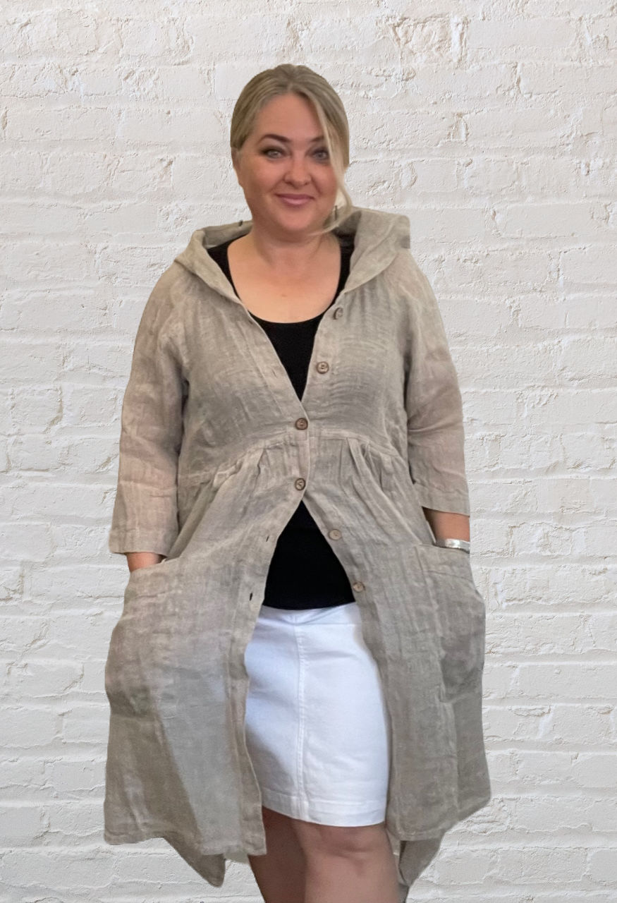 Thumbnail: Palm Beach Hooded Long Linen Jacket
