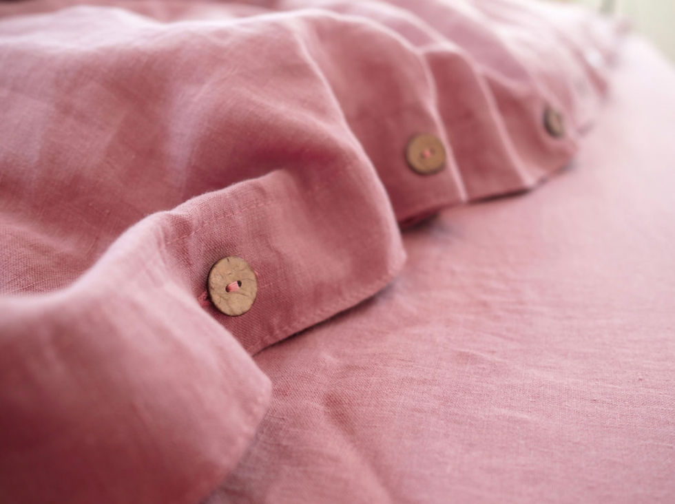 Thumbnail: Linen Bed Set - Dusty Pink with buttons