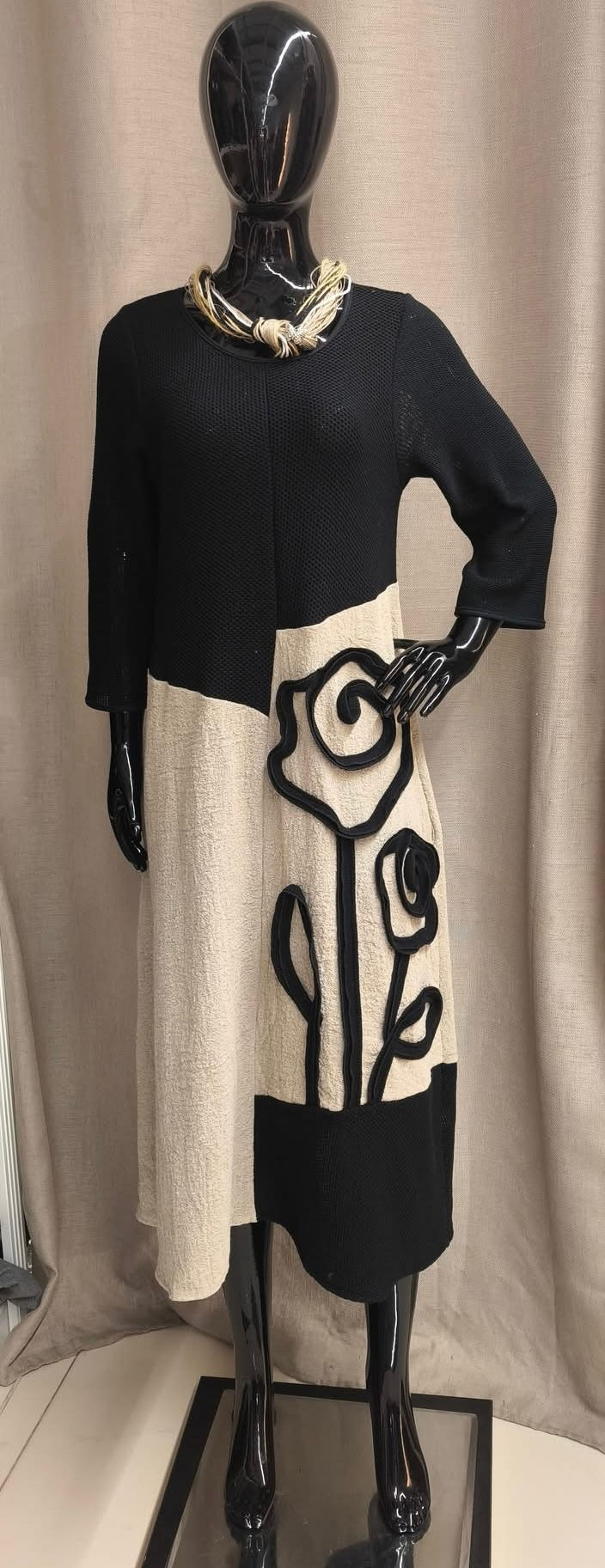 Long Black and Natural Woven Dress