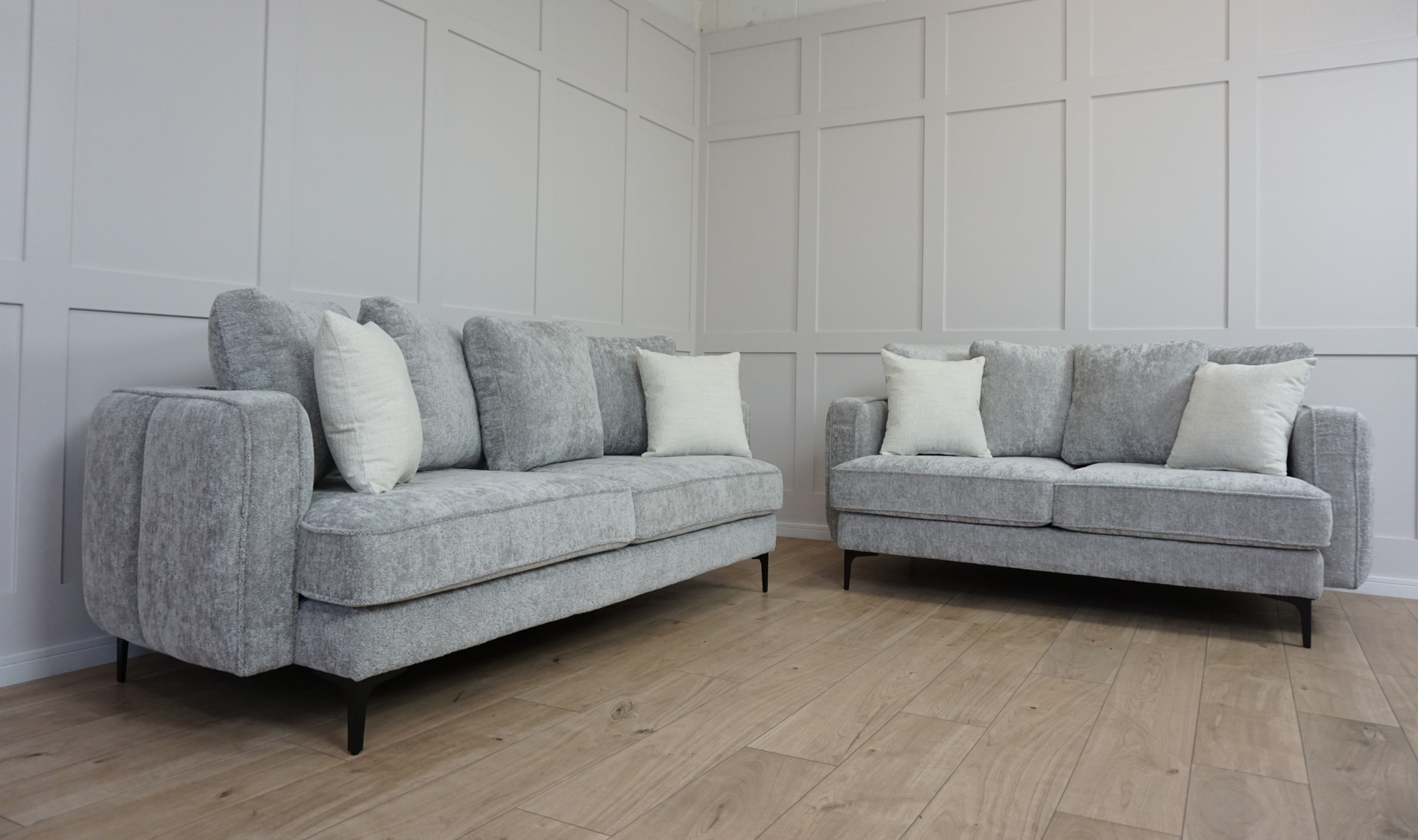 Silver/Grey Chenille NEXA Windsor Curved 2 & 3 Seater Sofas Suite Set