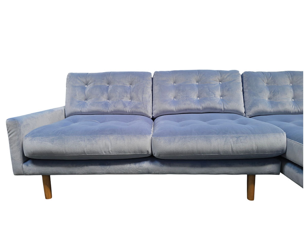 Thumbnail: Sky Blue Velvet HABITAT Fenner RHF Chaise Sofa 4 Seater