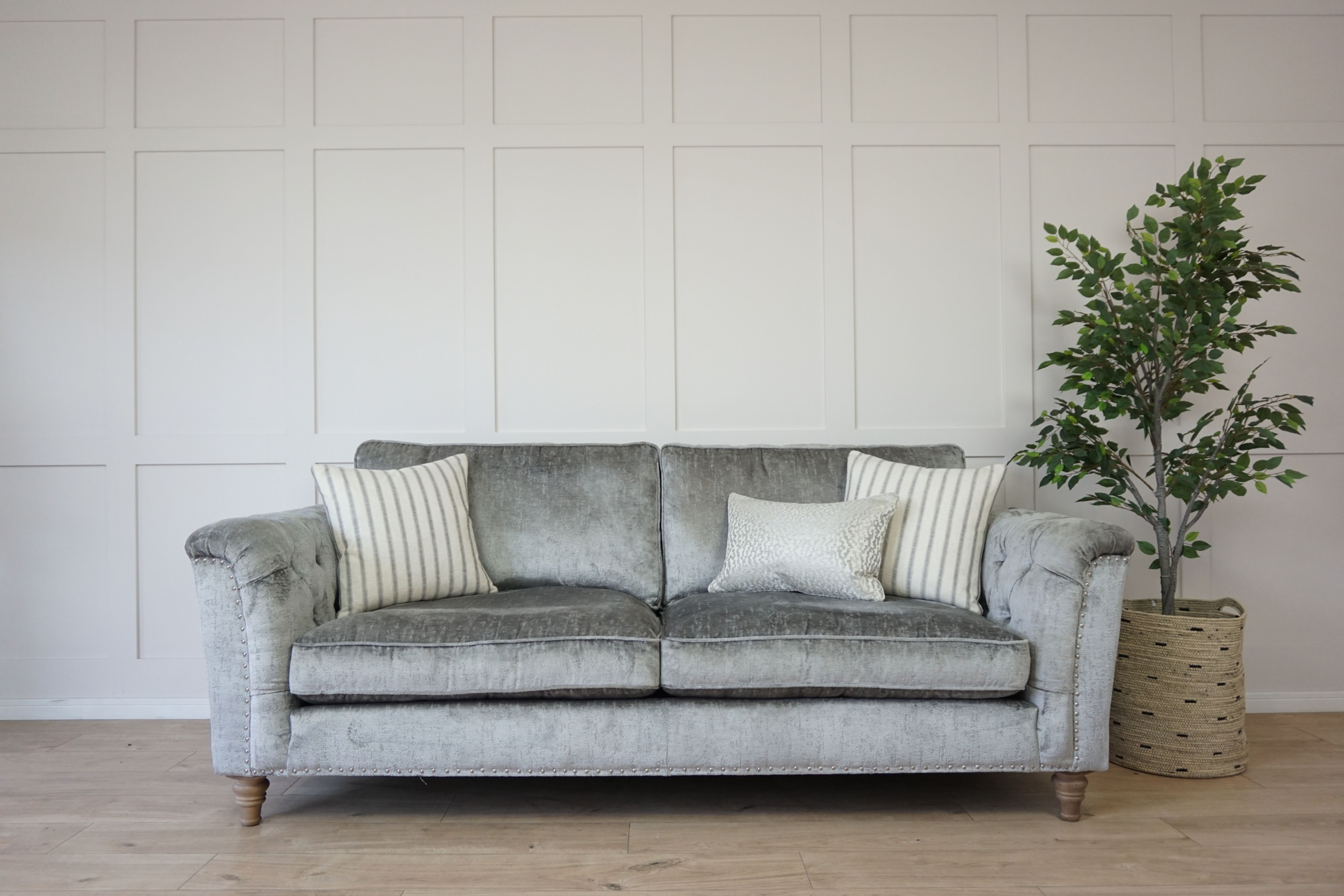 Steel Silver Remi Chenille Lucille Large Sofa (3 Seater)