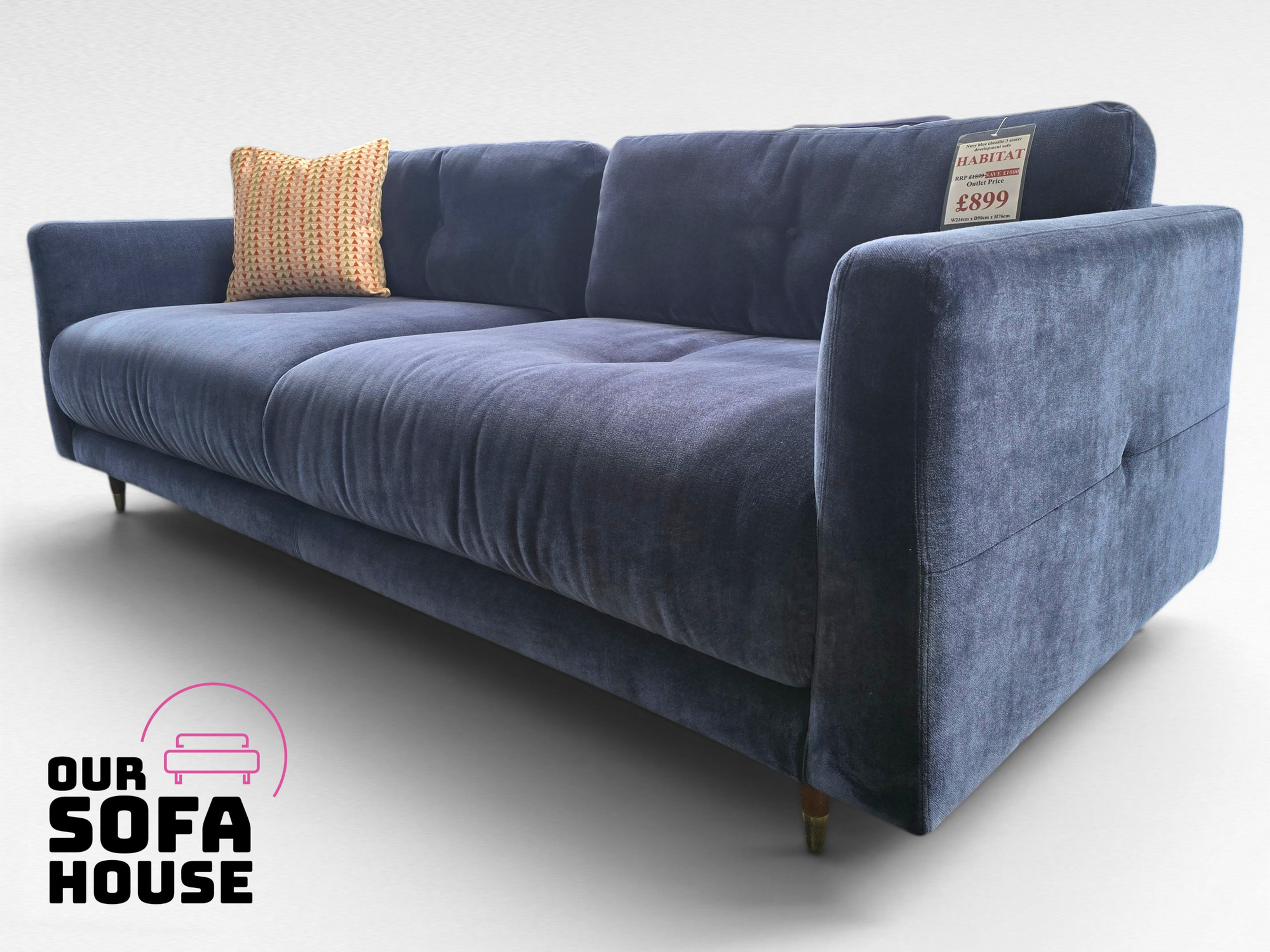 Navy Blue Chenille HABITAT Developement Sofa (3 Seater) Retro Scandi