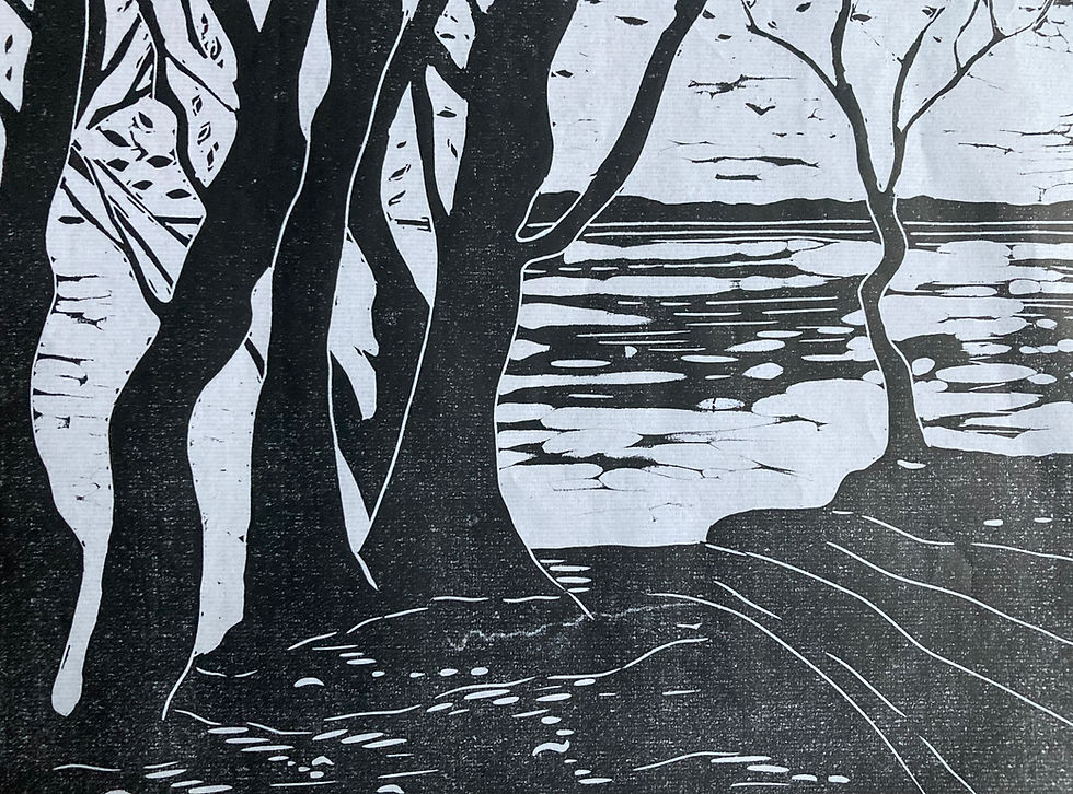 Through the Trees, Lympstone - Lino Print