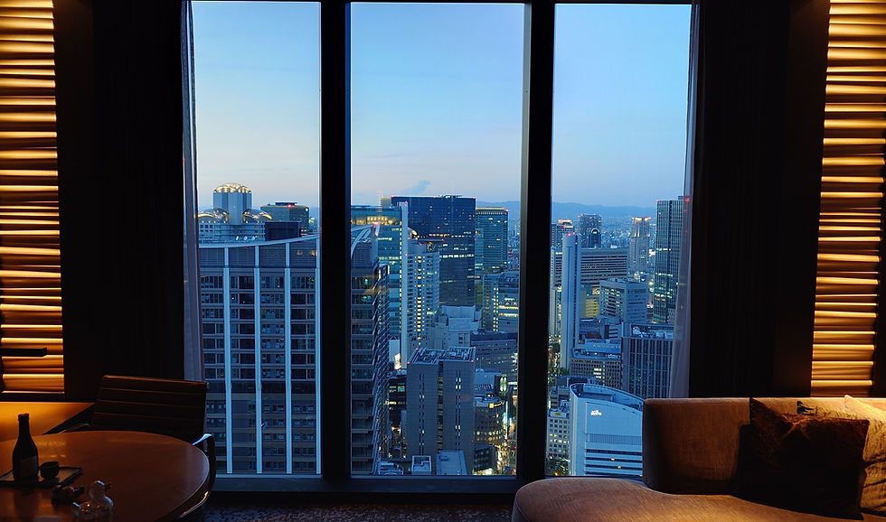 Picture of the city seen through a hotel window