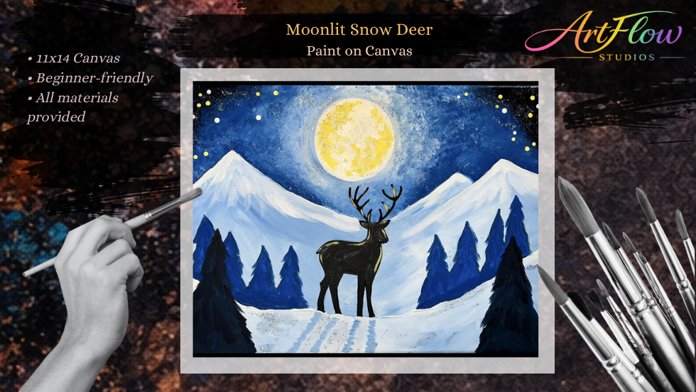 Late Night Painters: Moonlit Snow Deer | $32 | After-Hours BYOB Paint Party (Quad Cities β Bettendorf, IA)