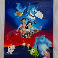 Esta pieza es una obra que realicé para celebrar que hacía 3 años que me había creado un instagram dedicado a la pintura. Fue una idea dada por una persona, mezclar en un cuadro 3 películas de Disney: