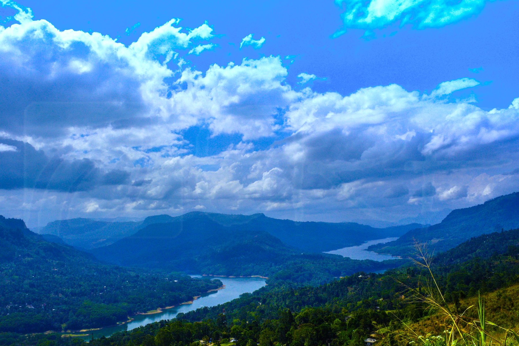 Sky, river and greenery in hill coun