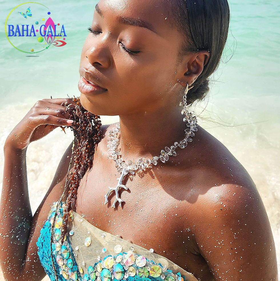 Thumbnail: Transparent & Smoked Crystals Necklace Set. Accented With Silver Faux Coral.