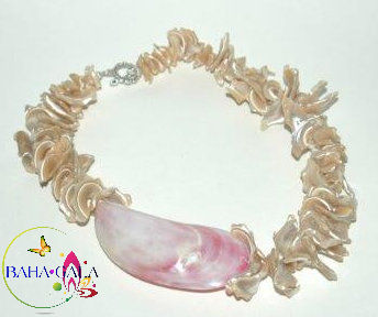 Thumbnail: Tan Mother of Pearl Necklace & Earring Set.