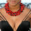 Thumbnail: Red Coral Beads & Black Crystals "Crown" Necklace & Earring Set.