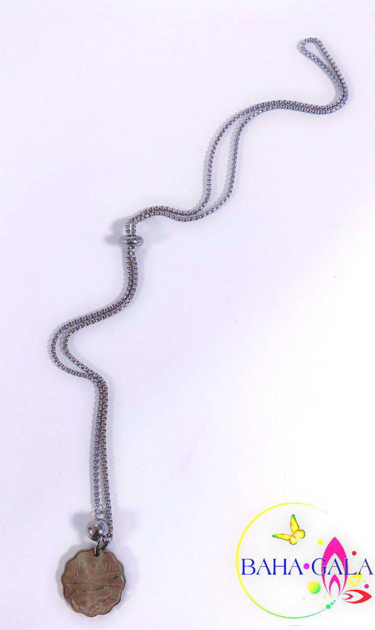 Thumbnail: Authentic Bahamian $0.10 Cent  Piece Coin Lariat Necklace.