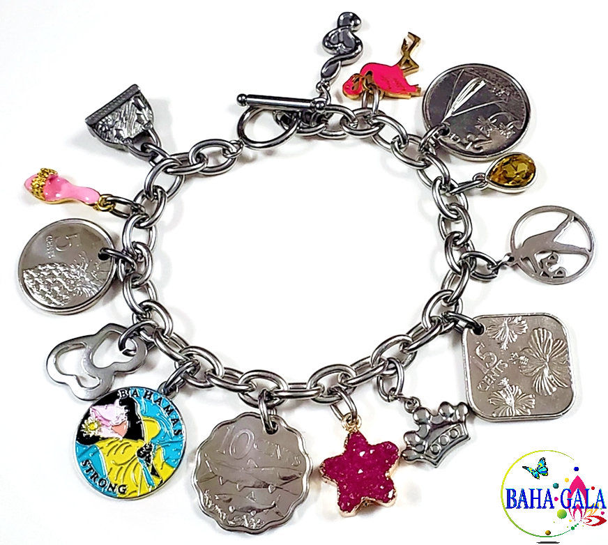 Thumbnail: Authentic Bahamian Coins & Charm Stainless Steel Bracelet.