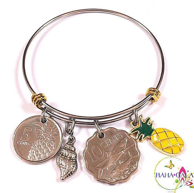 Thumbnail: Authentic Bahamian Coins & Charms Stainless Steel Bangle.