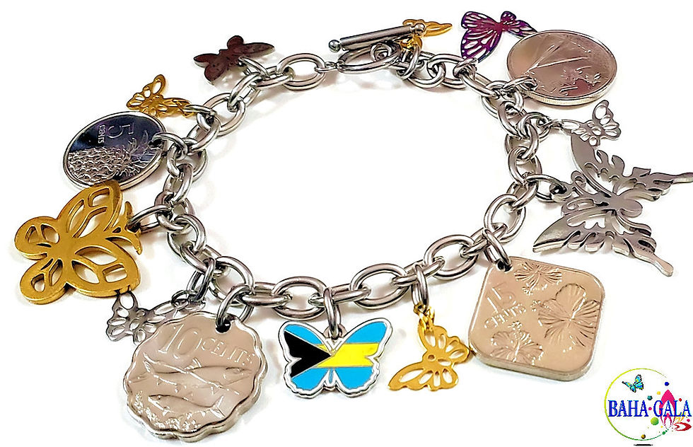Thumbnail: Authentic Bahamian Coins & Charm Stainless Steel Bracelet.