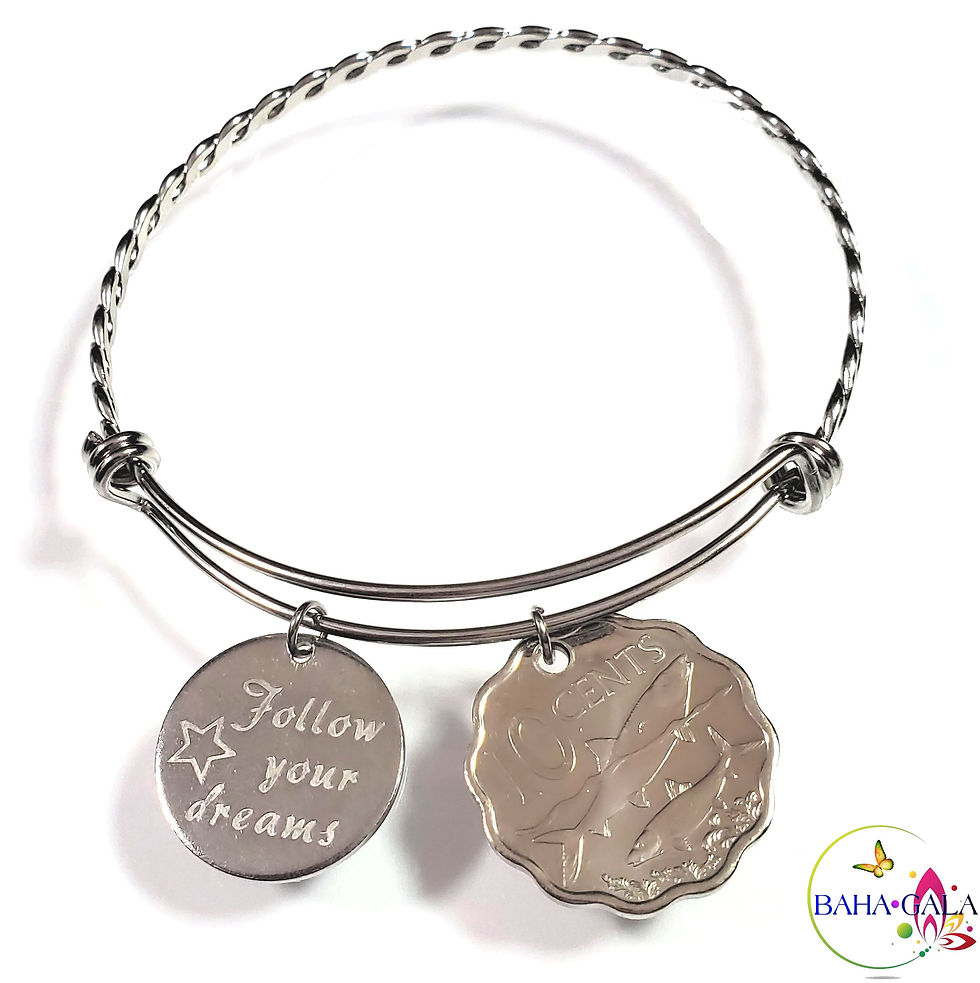 Thumbnail: Bahamian Coin "Inspire" Stainless Steel "Butterfly Twist" Adjustable Bangle.