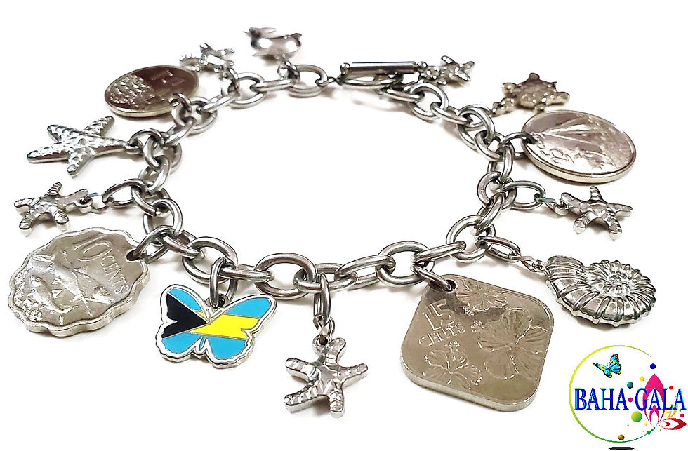 Thumbnail: Authentic Bahamian Coins & Charm Stainless Steel Bracelet.
