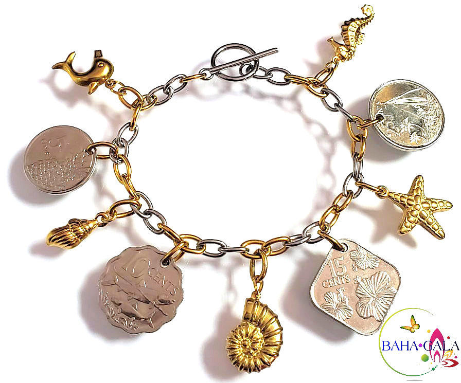 Thumbnail: Authentic Bahamian Coins & Charm Stainless Steel Bracelet.