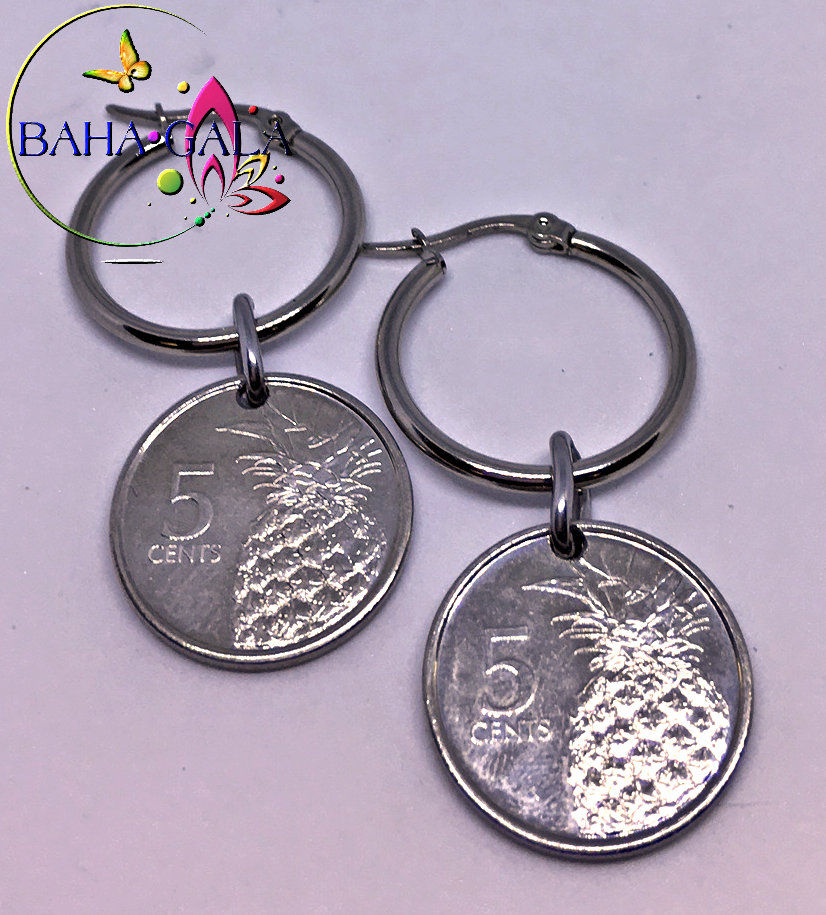 Thumbnail: BG $0.5 Cent Stainless Steel Hoop Earring.