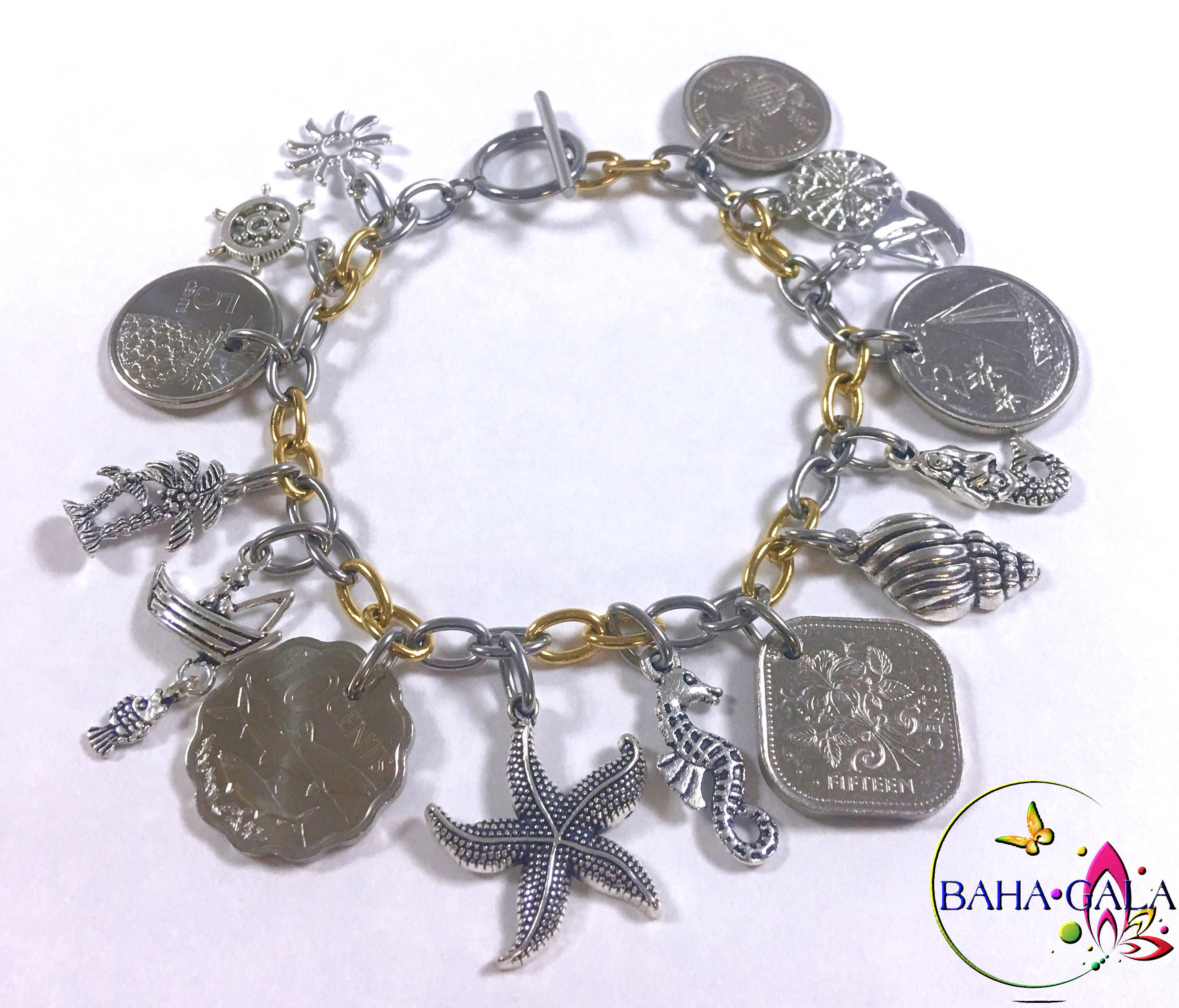 BG Authentic Bahamian Coin Charm Bracelet.
