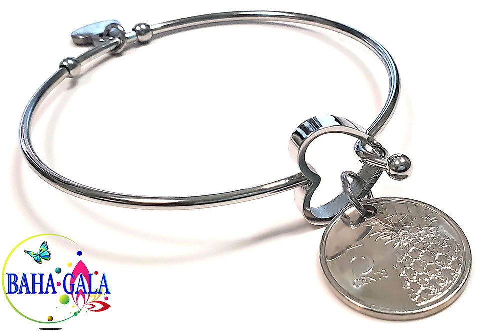 Thumbnail: Authentic Bahamian $0.5 Cent Coin "Halo Heart" Adjustable Bangle.