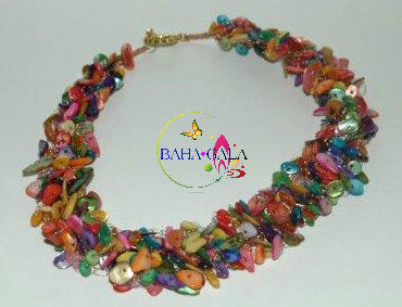 Thumbnail: Gorgeous Multicolored Mother Of Pearl Crocheted Necklace & Earring Set.