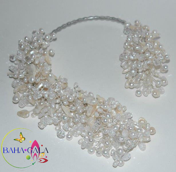 Thumbnail: Stunning Freshwater Pearls & Crystals "Crown Jeweled" Necklace & Earring