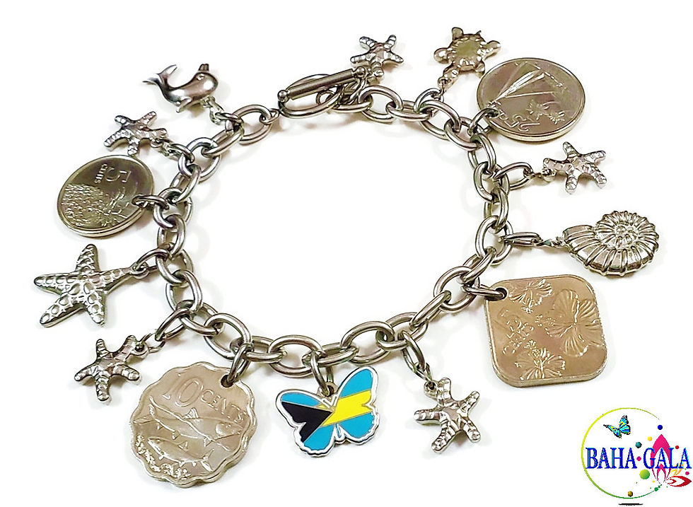 Thumbnail: Authentic Bahamian Coins & Charm Stainless Steel Bracelet.