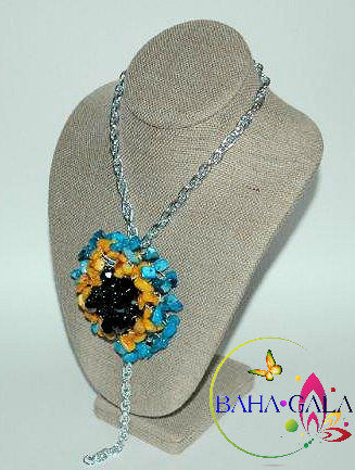 Thumbnail: Lovely Dyed Turquoise & Yellow Mother of Pearl Chips Necklace Set