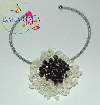 Thumbnail: Natural Mother of Pearl Chips with Purple Crystals Necklace & Earring Set.