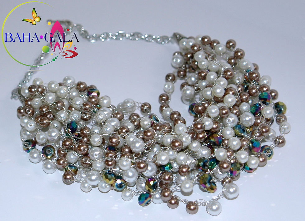 Thumbnail: Cappuccino & White Glass Shells Necklace Set.